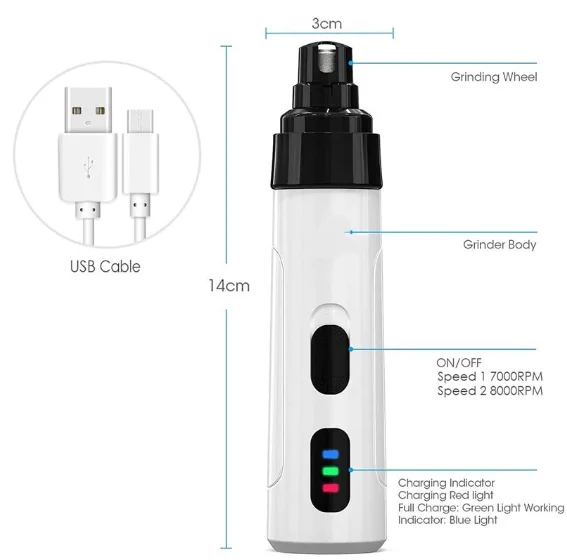 Elétrico Para Unhas De Cães E Gatos De Carregamento Usb